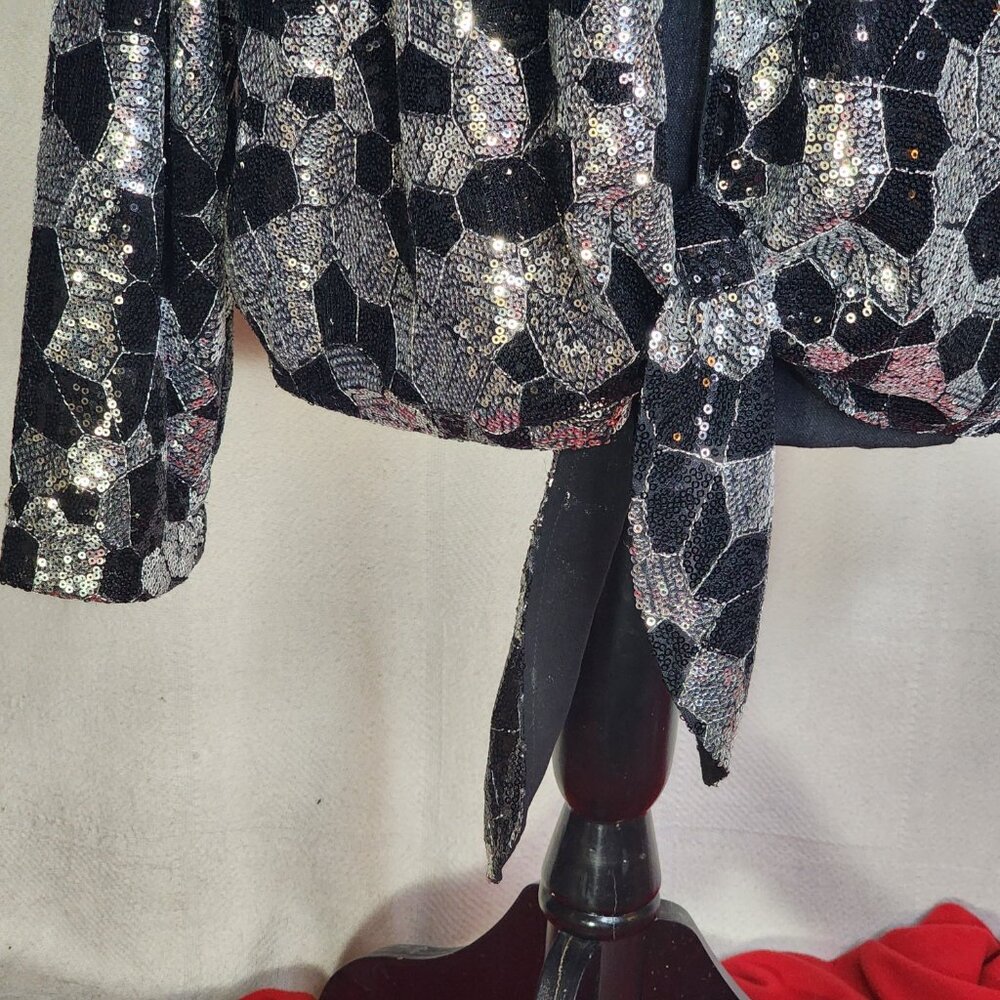 Chico's Black Silver Sequin Twilight Dazzle Tropez Poly Jacket Sz Chico 3 US XL - Picture 7 of 16